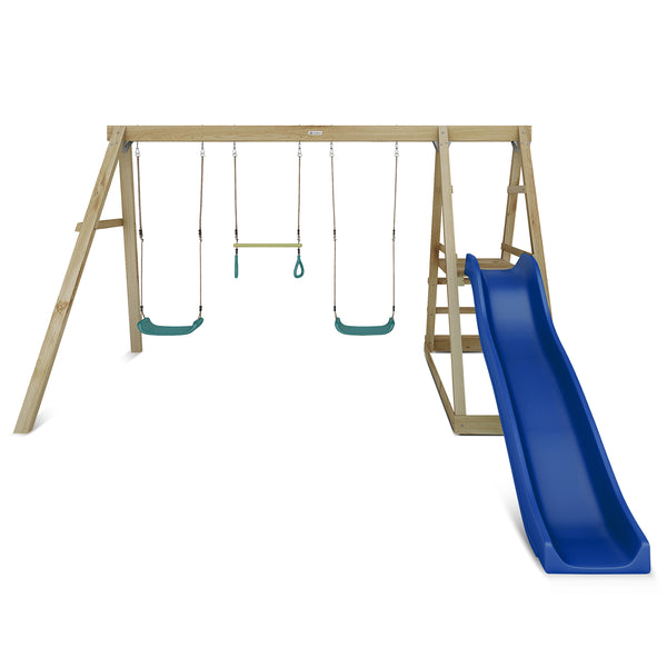 Winston 4-Station Timber Swing Set with Blue Slide