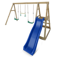 Winston 4-Station Timber Swing Set with Blue Slide