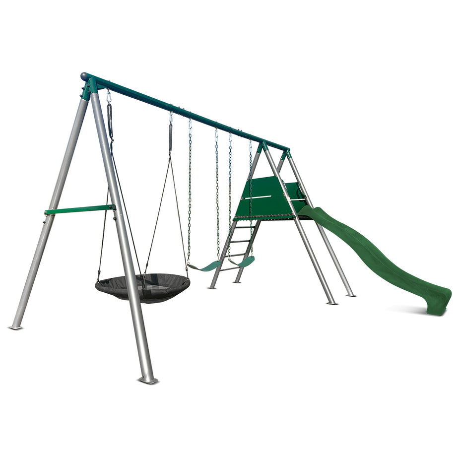 Europa Commercial Grade Steel Swing Set with Climb & 2.2m Slide (Green)