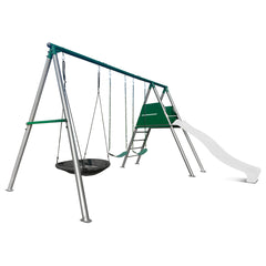 Europa Commercial Grade Steel Swing Set with Climb & 2.2m Slide (White)