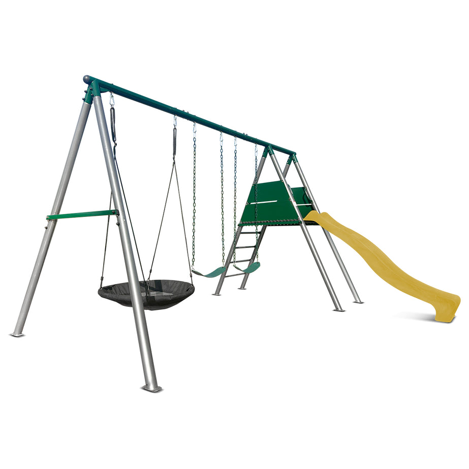 Europa Commercial Grade Steel Swing Set with Climb & 2.2m Slide (Yellow)