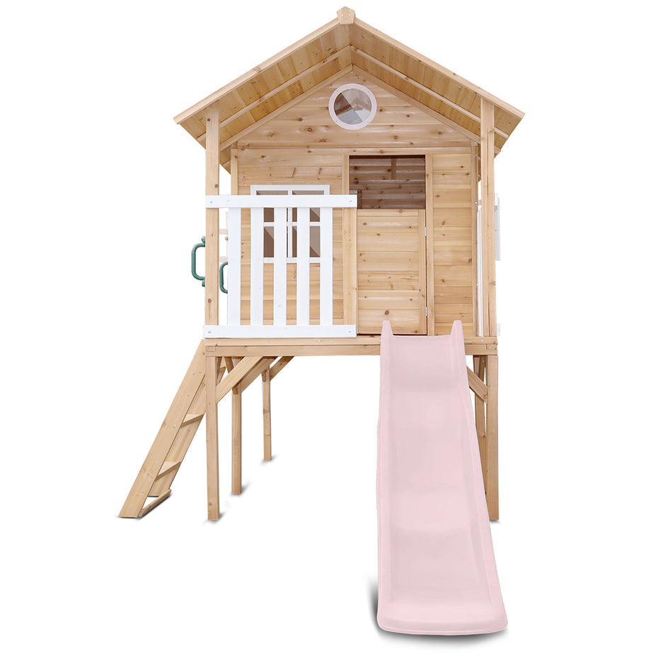 Archie Cubby House - Elevated with 1.8m Pastel Pink Slide