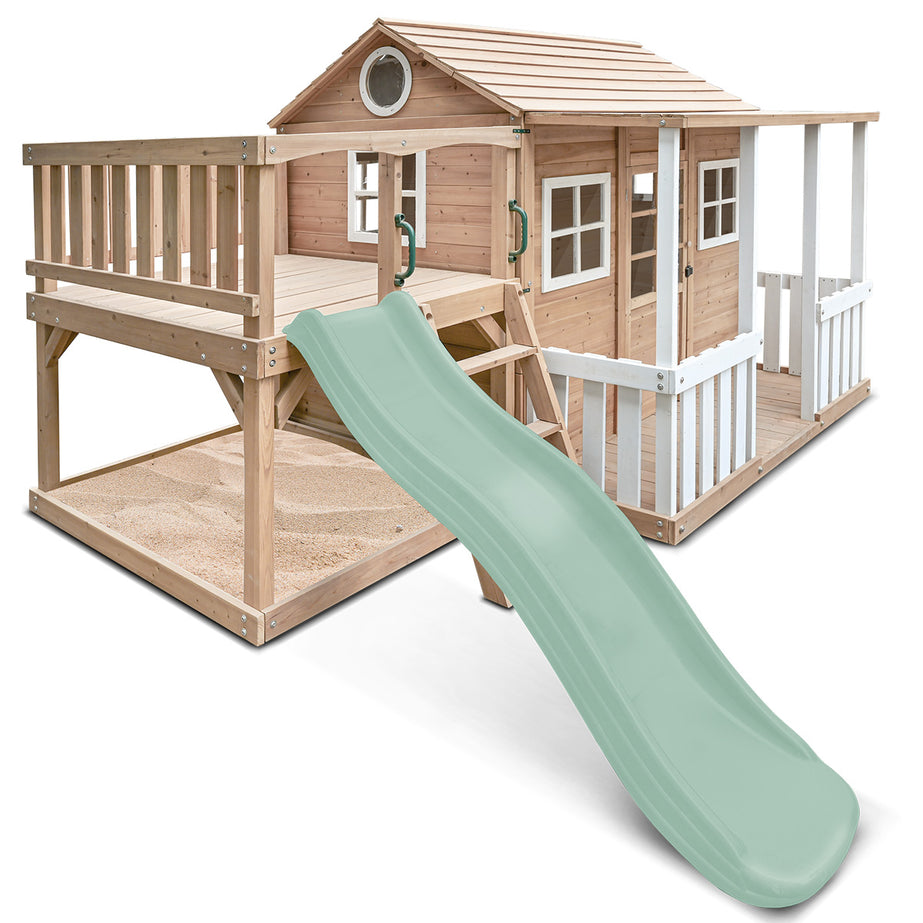 Finley Cubby House with 1.8m Pastel Green Slide