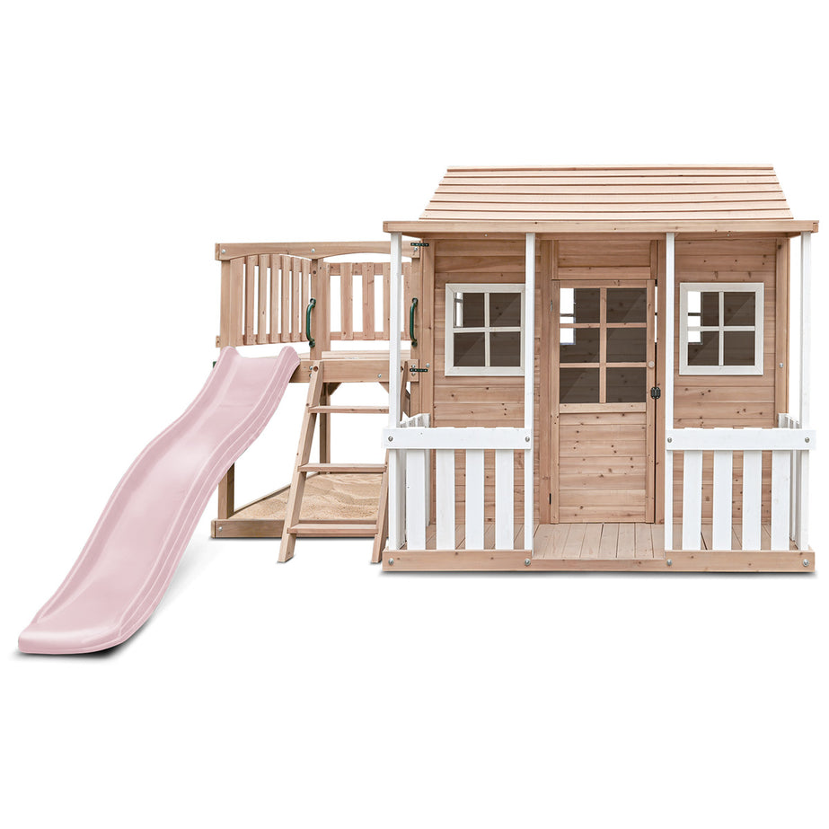 Finley Cubby House with 1.8m Pastel Pink Slide