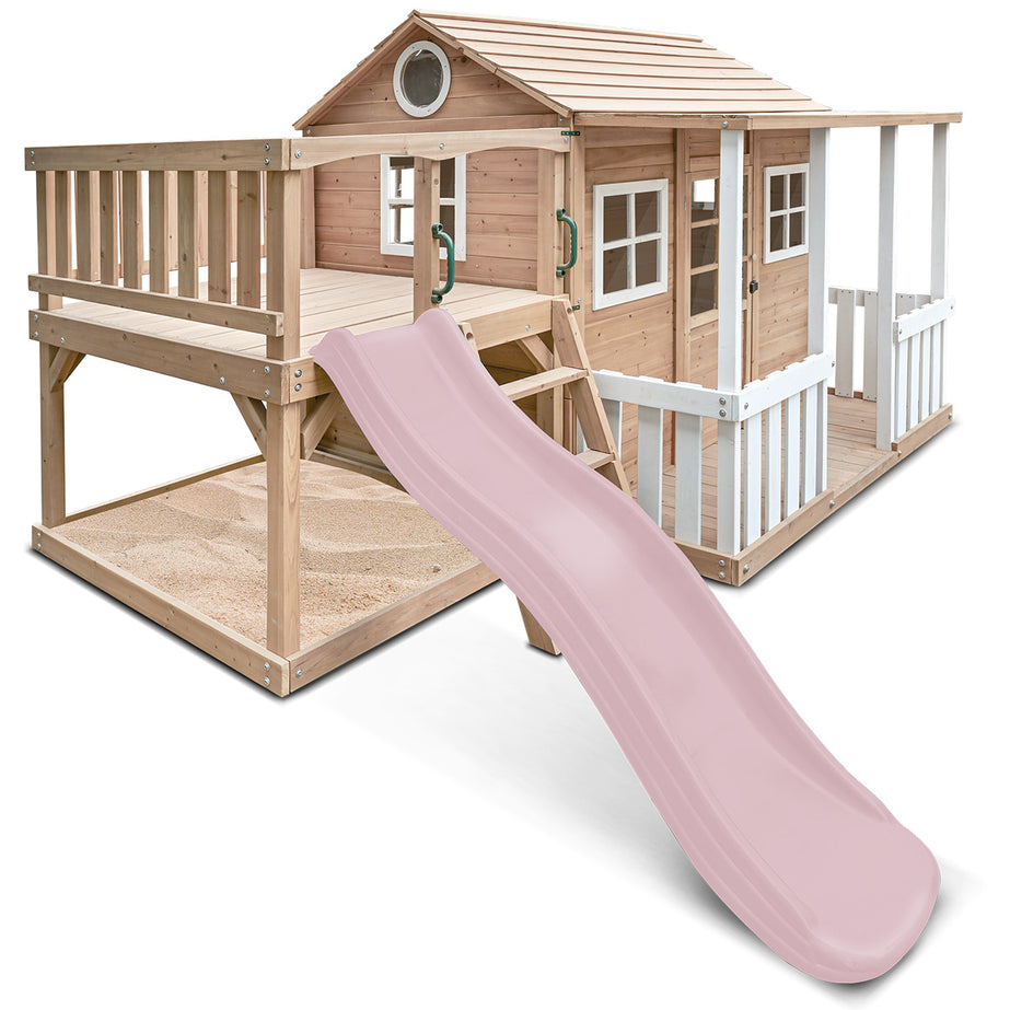 Finley Cubby House with 1.8m Pastel Pink Slide