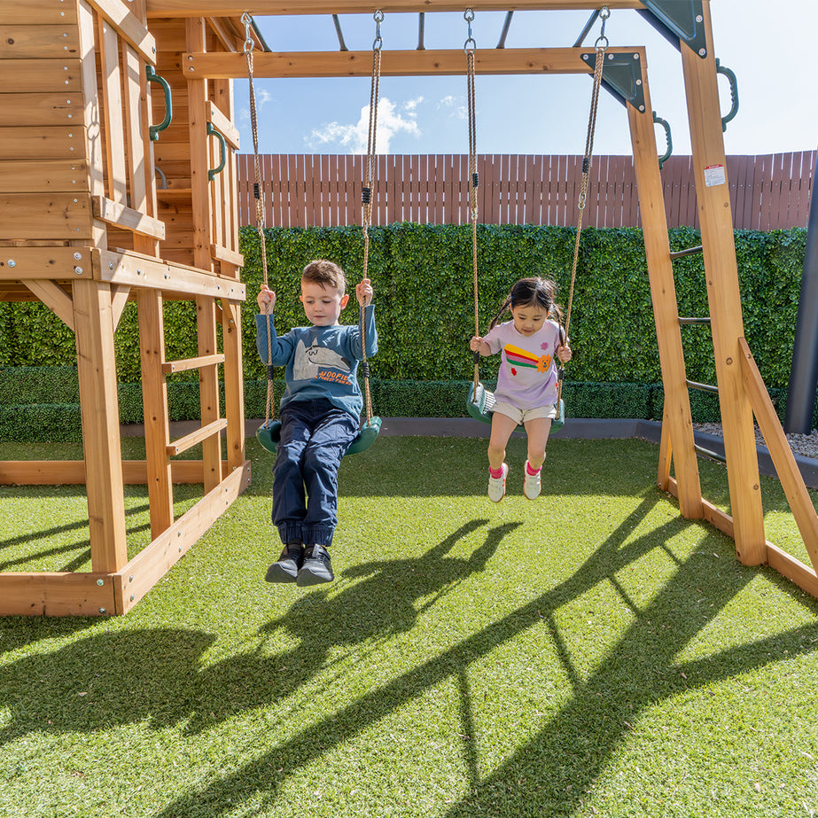 Kingston Cubby House, Monkey Bars & Swing Set with 2.2m Slide (Pastel Pink)