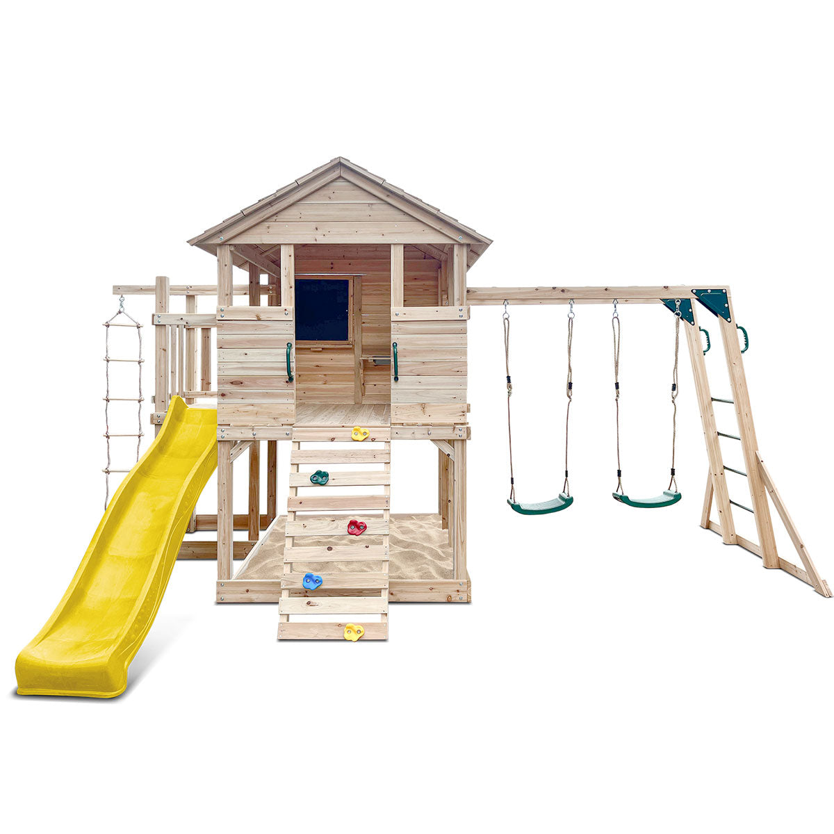 Lifespan Kids Kingston Cubby House Monkey Bars Swings Set Yellow Slide