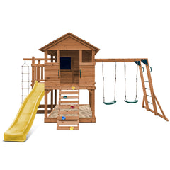 Kingston Cubby House, Monkey Bars & Swing Set with 2.2m Slide (Yellow)