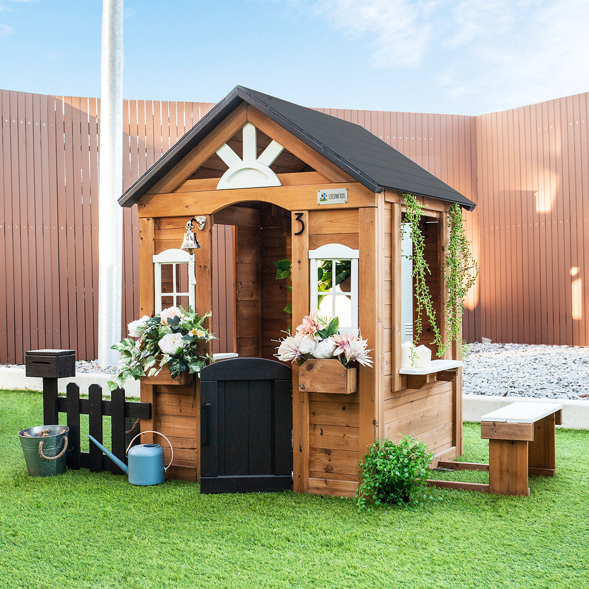 cubby house planter box Teddy Cubby House in Natural Timber (V3) – Lifespan Kids