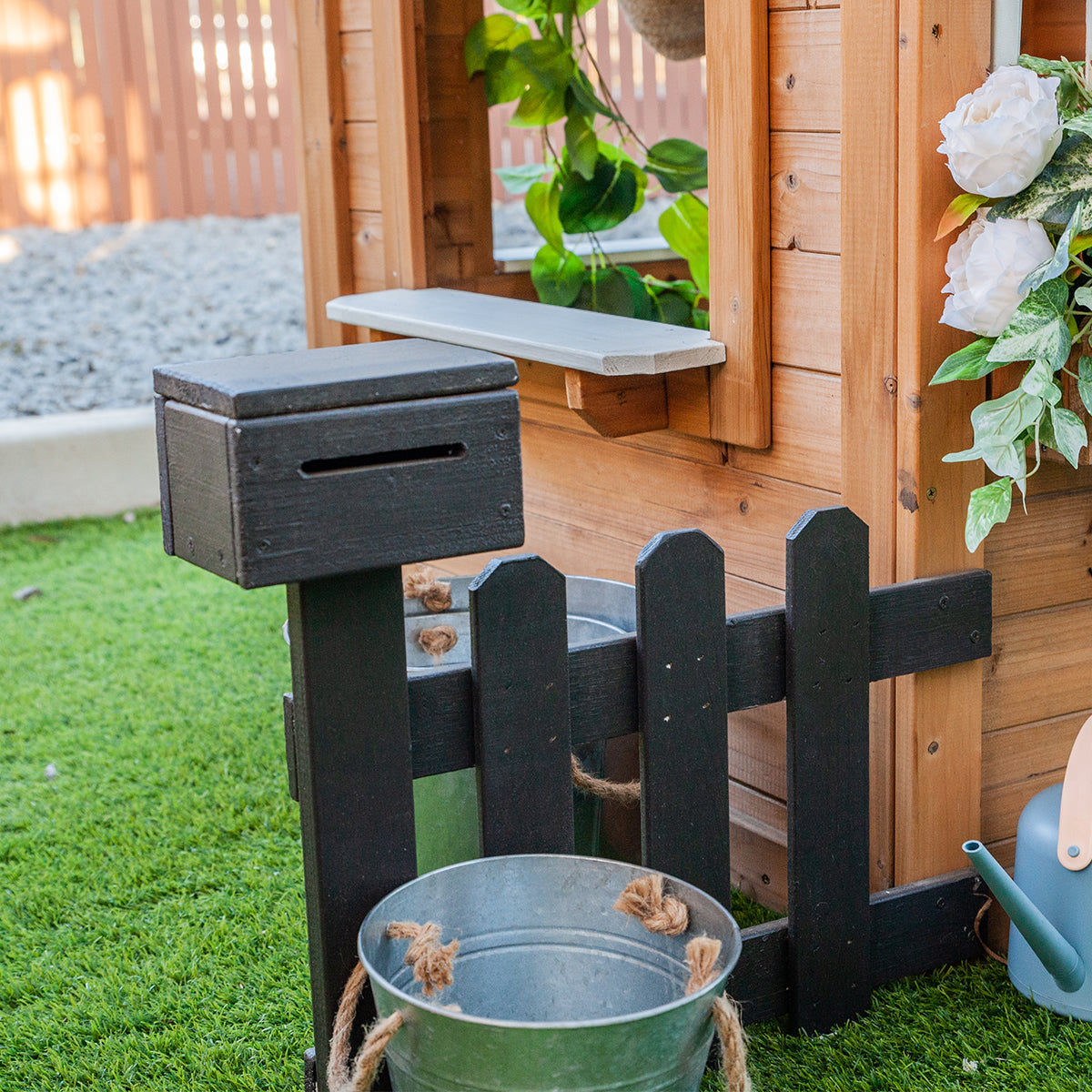 cubby house planter box Teddy Cubby House in Natural Timber (V3) – Lifespan Kids