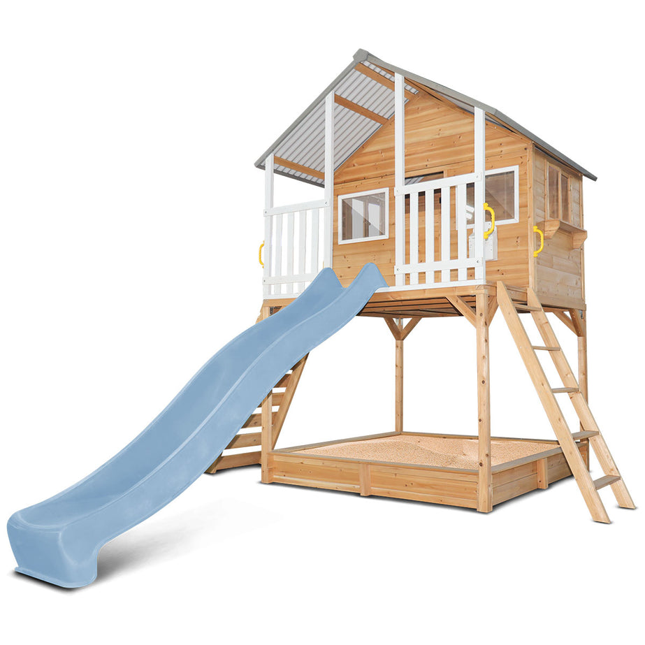Winchester Cubby House (Elevated 1.2m) with 2.2m Slide (Pastel Blue)