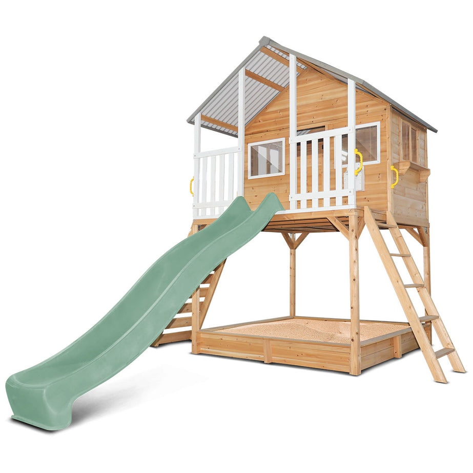 Winchester Cubby House (Elevated 1.2m) with 2.2m Slide (Pastel Green)