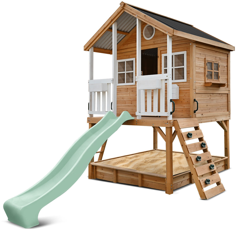 Winchester Cubby House (Elevated 1.2m) with 2.2m Slide (Pastel Green)