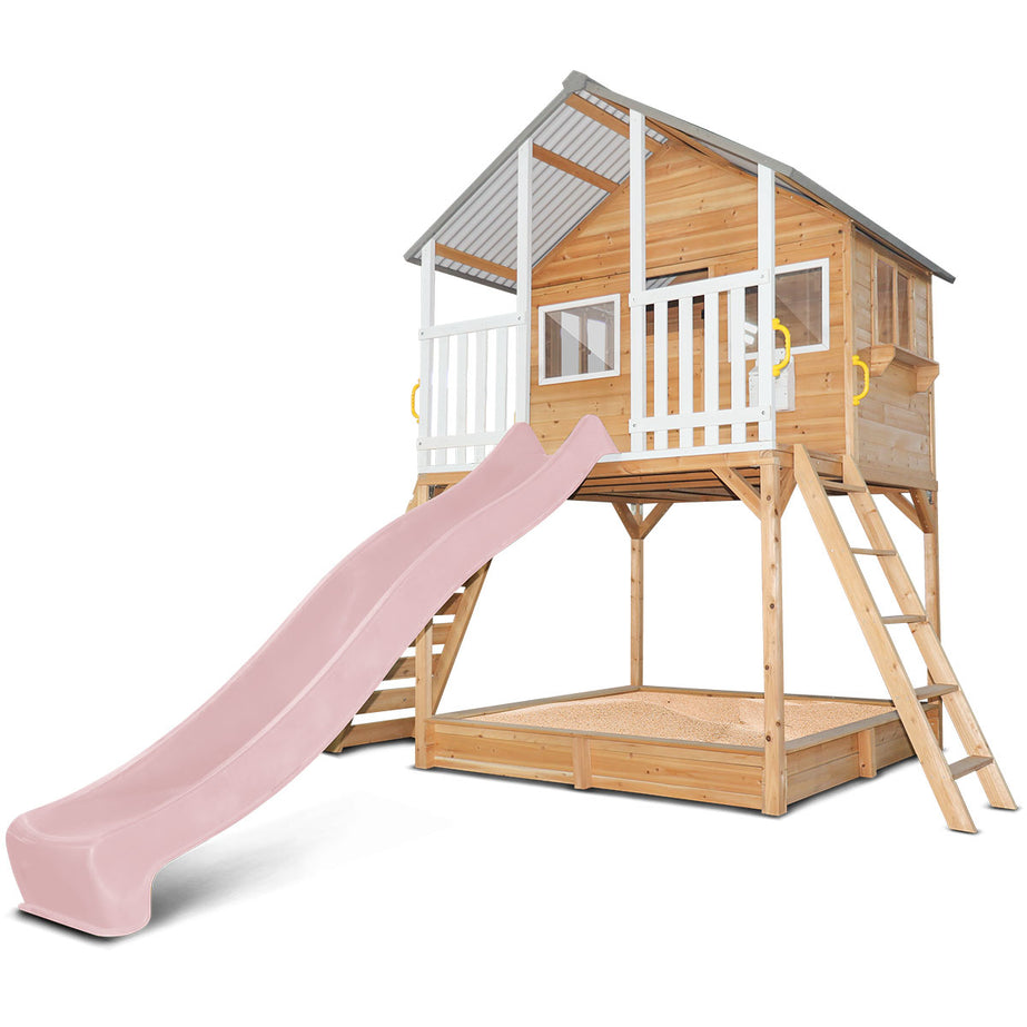 Winchester Cubby House (Elevated 1.2m) with 2.2m Slide (Pastel Pink)