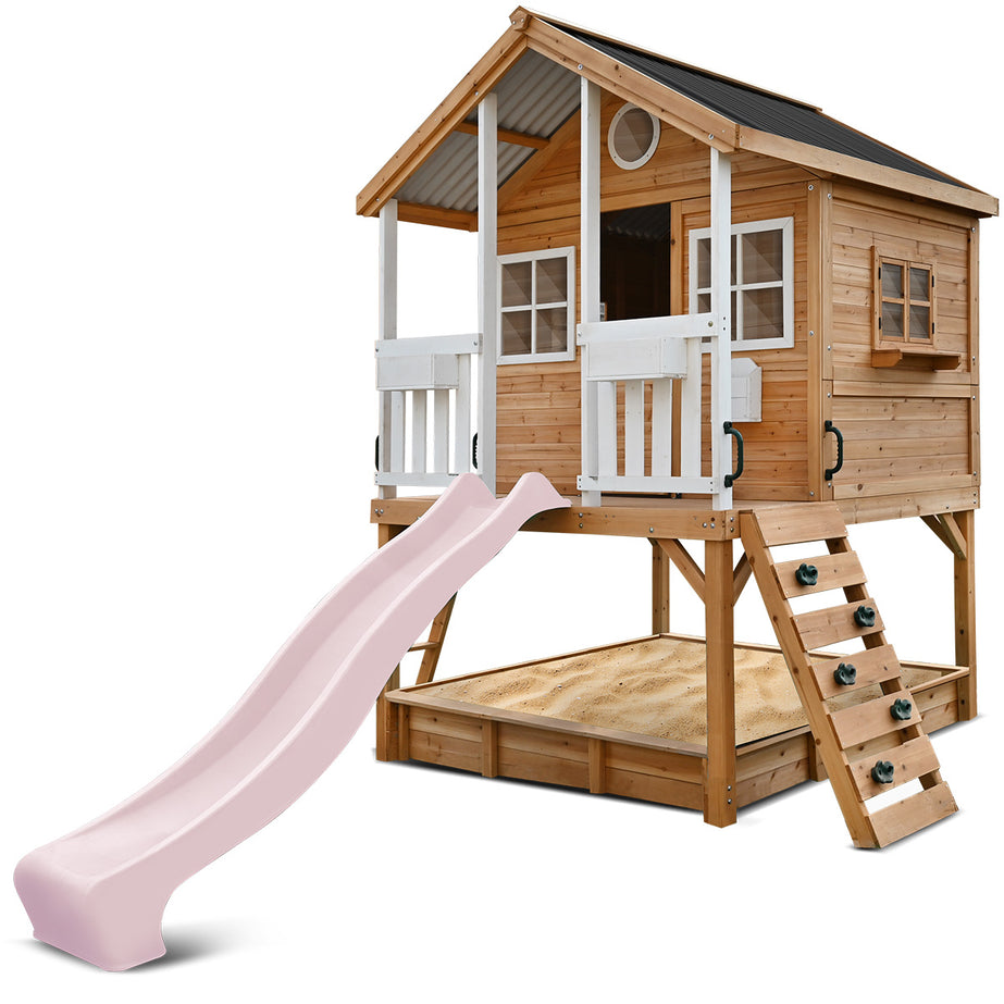 Winchester Cubby House (Elevated 1.2m) with 2.2m Slide (Pastel Pink)