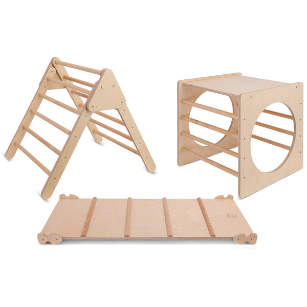 Pikler Climbing Frame Package with Slide, Cube & Triangle