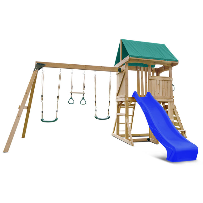 Carindale Triple Wooden Swing Set Play Centre with Blue