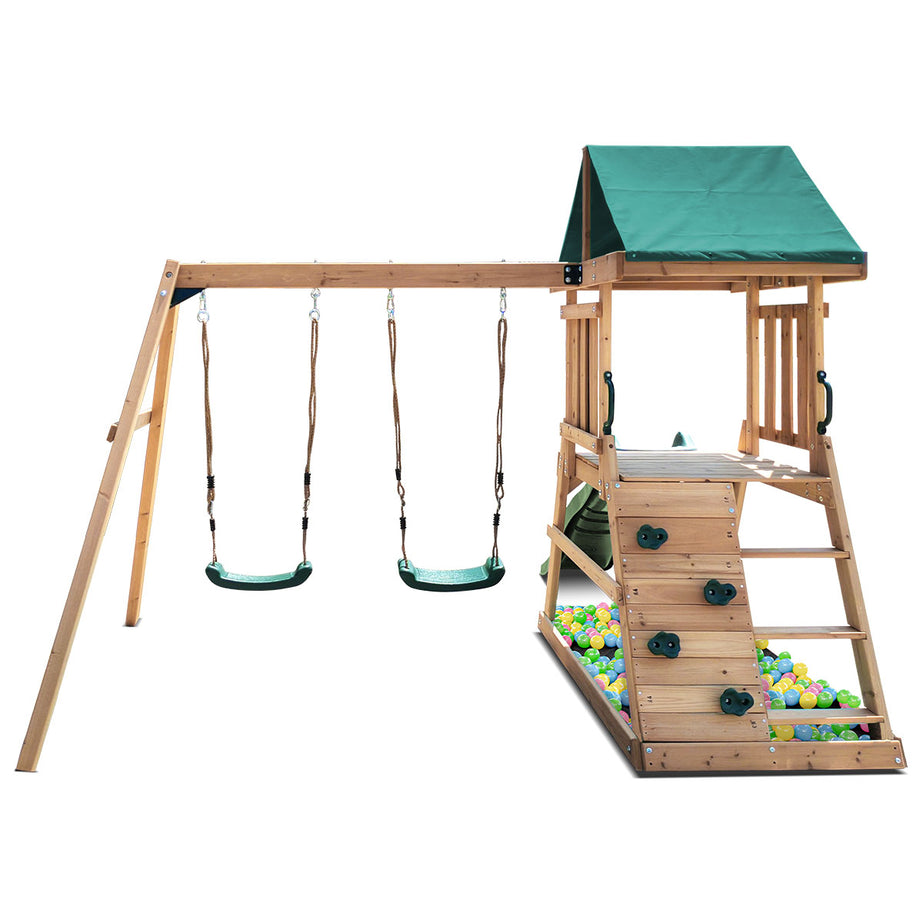 Greenvale Swing Set & Playground with 1.8m Slide (Green)