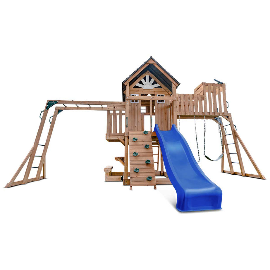 Kensington Swing Set, Monkey Bars & Playground with 2.2m Slide (Blue)