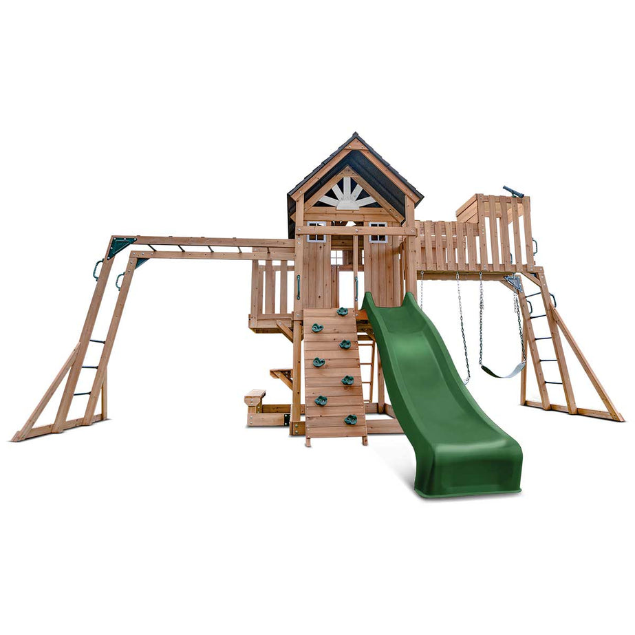 Kensington Swing Set, Monkey Bars & Playground with 2.2m Slide (Green)