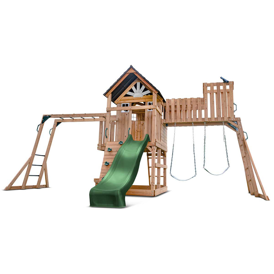 Kensington Swing Set, Monkey Bars & Playground with 2.2m Slide (Green)