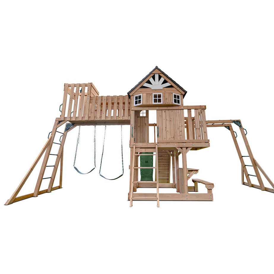 Kensington Swing Set, Monkey Bars & Playground with 2.2m Slide (Green)