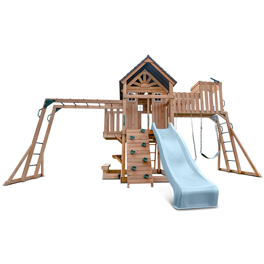 Kensington Swing Set, Monkey Bars & Play Centre with 2.2m Slide (Pastel Blue)