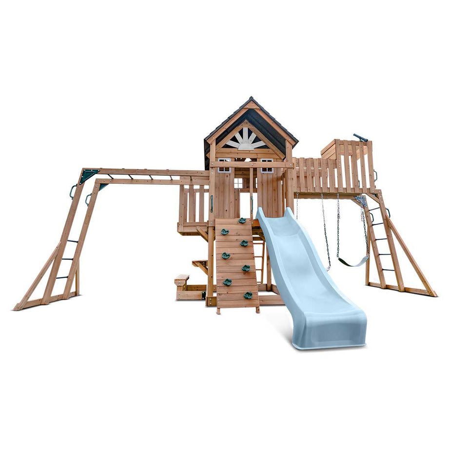 Kensington Swing Set, Monkey Bars & Playground with 2.2m Slide (Pastel Blue)
