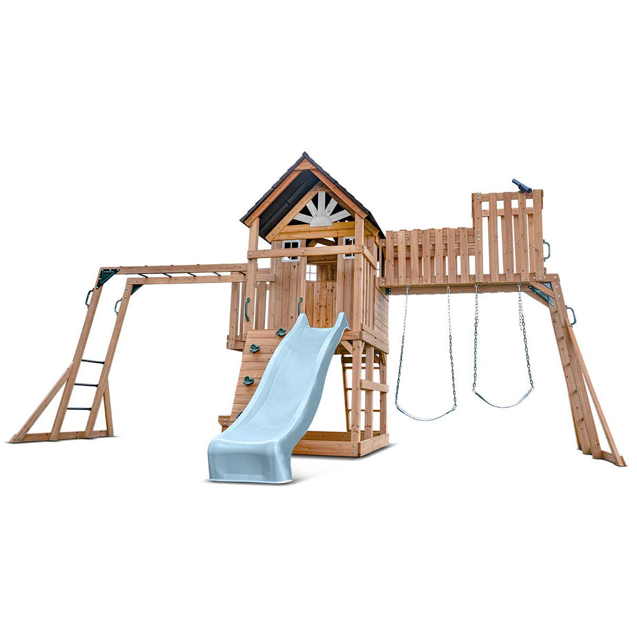 Kensington Swing Set, Monkey Bars & Playground with 2.2m Slide (Pastel Blue)