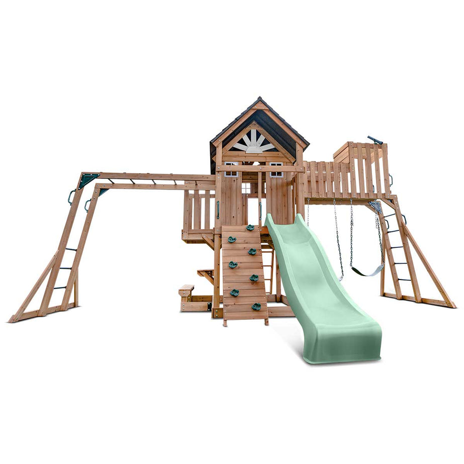 Kensington Swing Set, Monkey Bars & Playground with 2.2m Slide (Pastel Green)