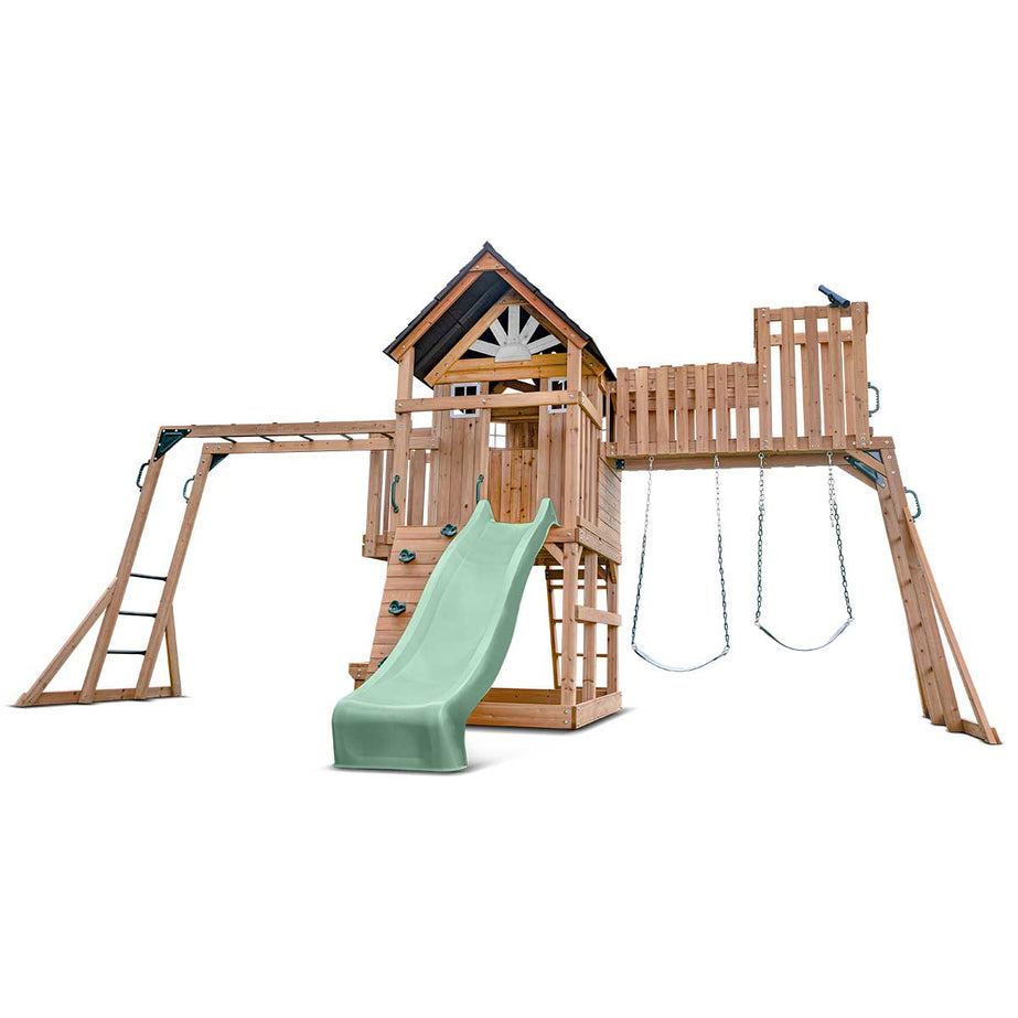 Kensington Swing Set, Monkey Bars & Playground with 2.2m Slide (Pastel Green)