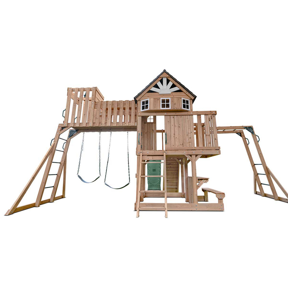 Kensington Swing Set, Monkey Bars & Playground with 2.2m Slide (Pastel Green)