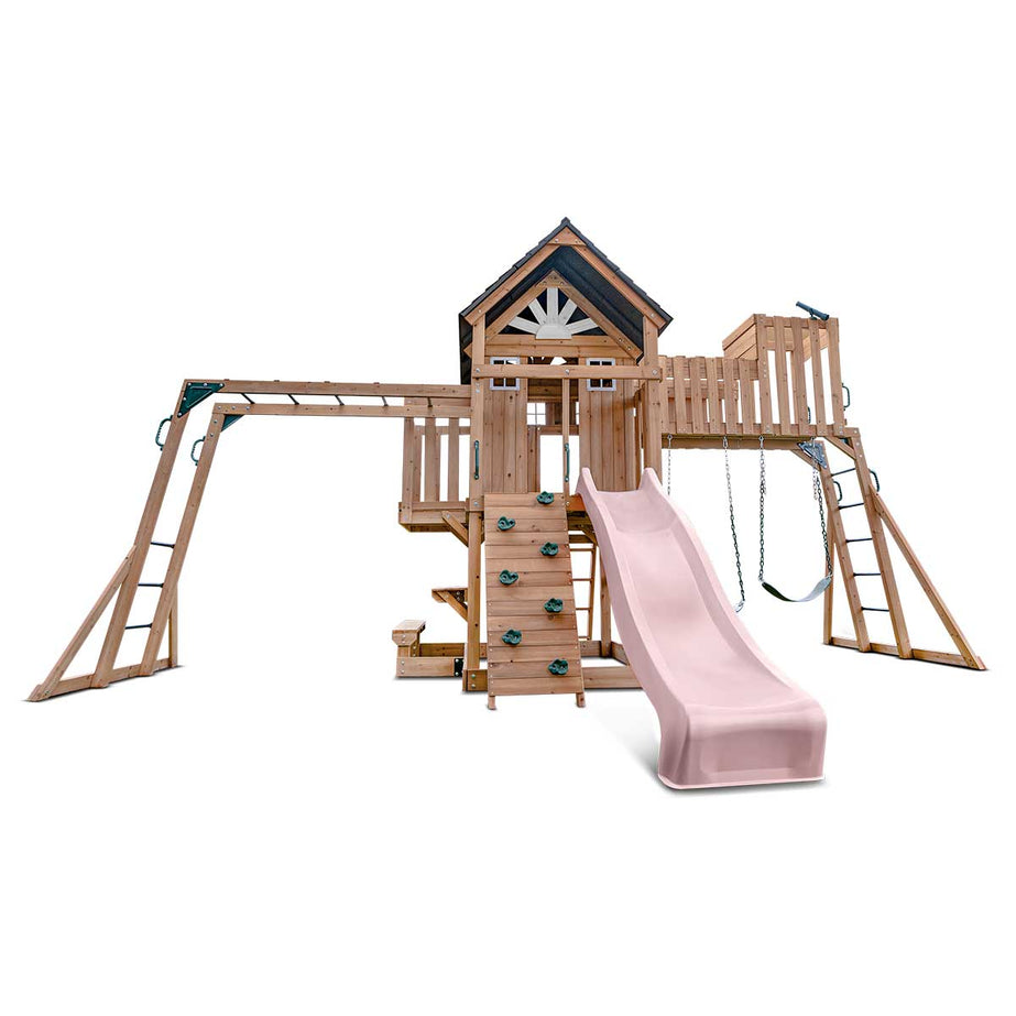 Kensington Swing Set, Monkey Bars & Playground with 2.2m Slide (Pastel Pink)