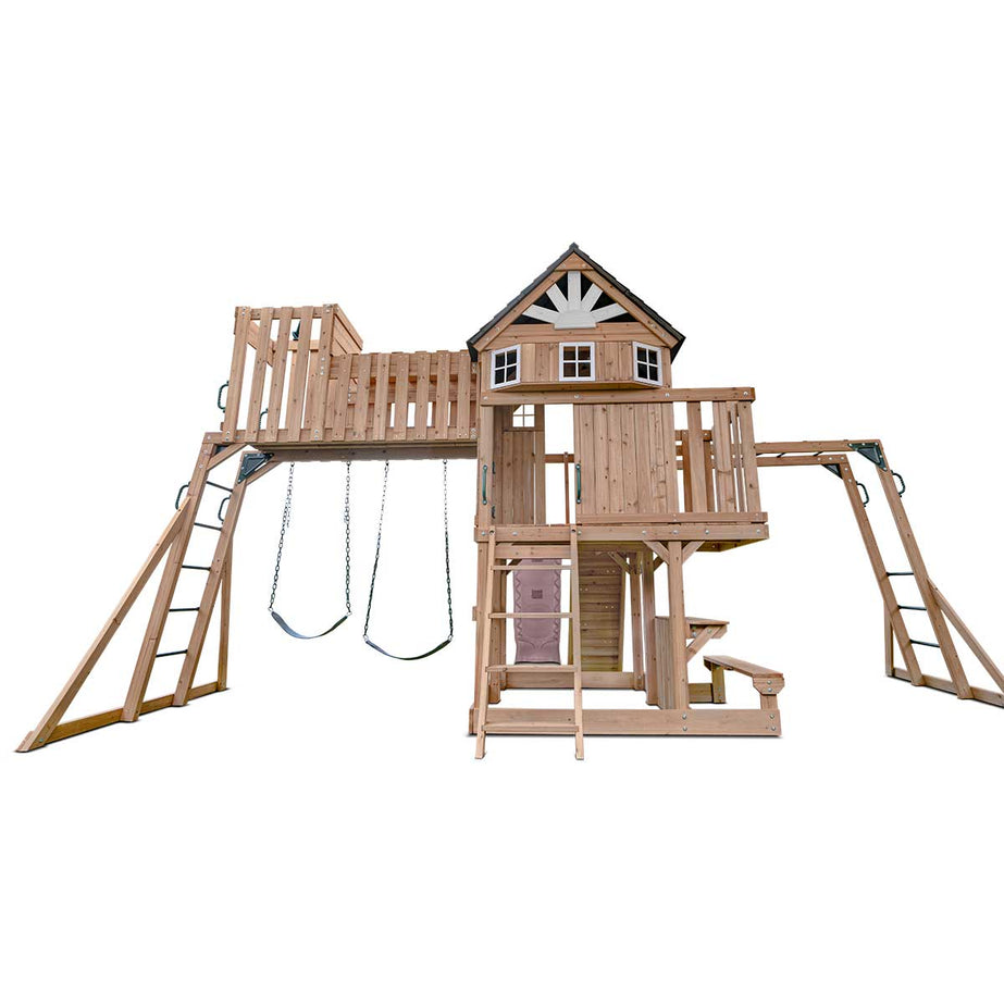 Kensington Swing Set, Monkey Bars & Playground with 2.2m Slide (Pastel Pink)