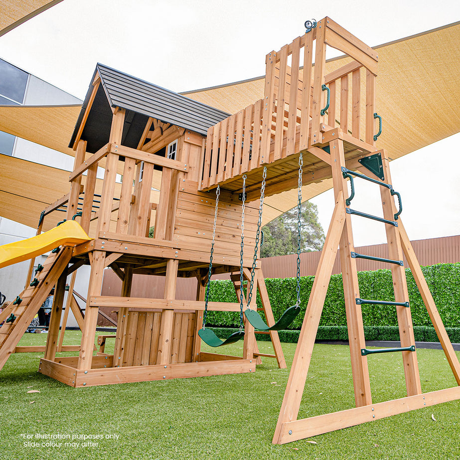 Kensington Swing Set, Monkey Bars & Playground with 2.2m Slide (Pastel Pink)