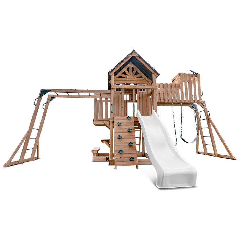 Kensington Swing Set, Monkey Bars & Play Centre with 2.2m Slide (White)