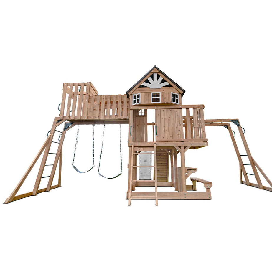 Kensington Swing Set, Monkey Bars & Playground with 2.2m Slide (White)