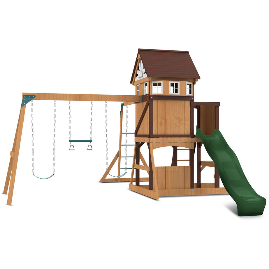 Meer Brook Swing Set, Monkey Bars & Play Centre with 2.2m Slide (Green)