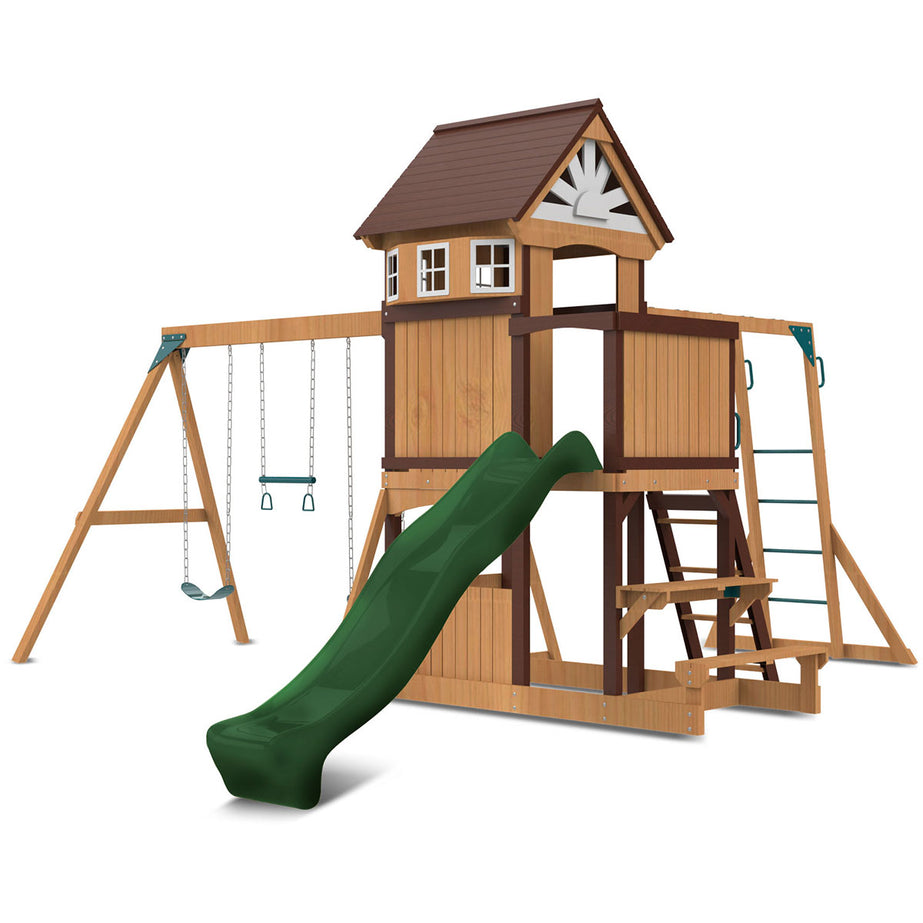 Meer Brook Swing Set, Monkey Bars & Playground with 2.2m Slide (Green)