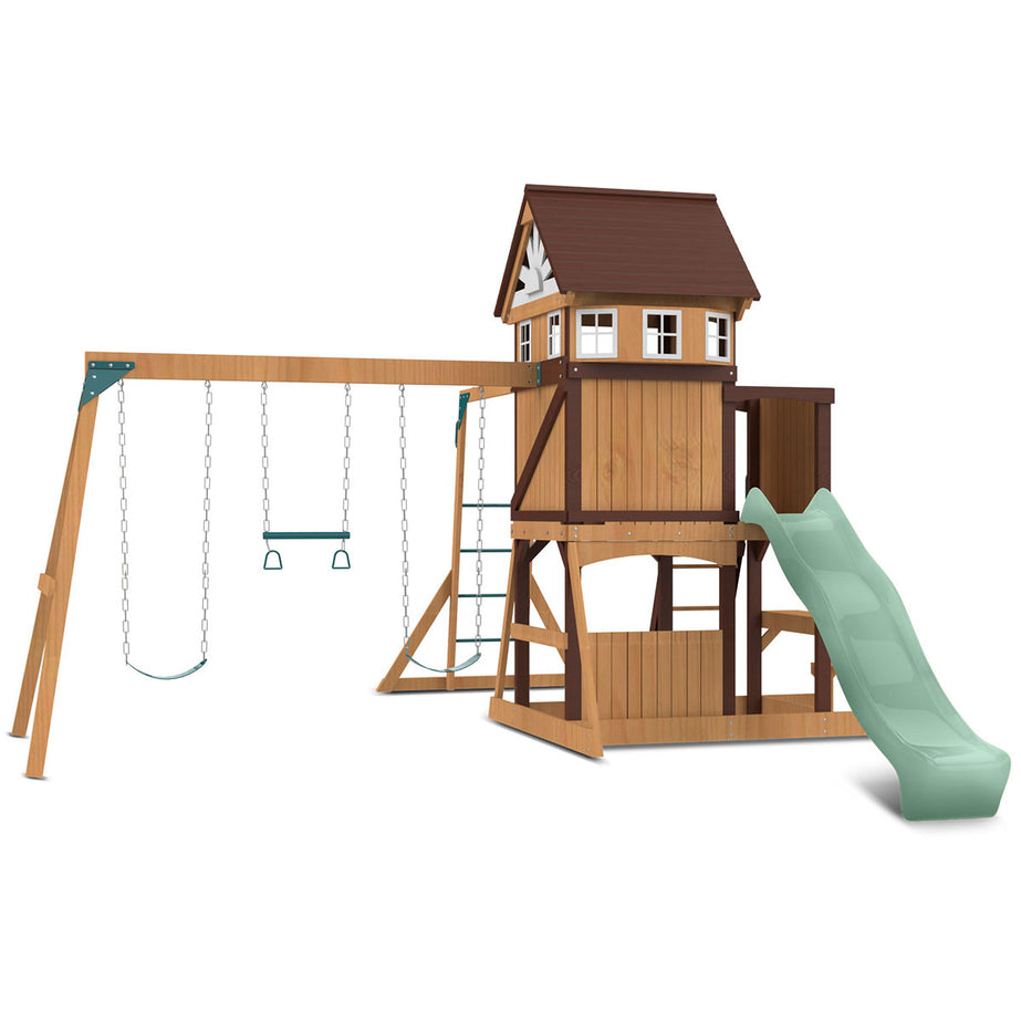 Meer Brook Swing Set, Monkey Bars & Play Centre with 2.2m Slide (Pastel Green)