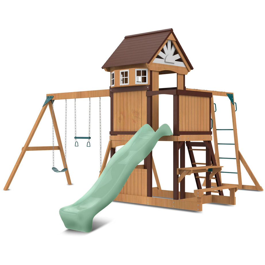 Meer Brook Swing Set, Monkey Bars & Play Centre with 2.2m Slide (Pastel Green)