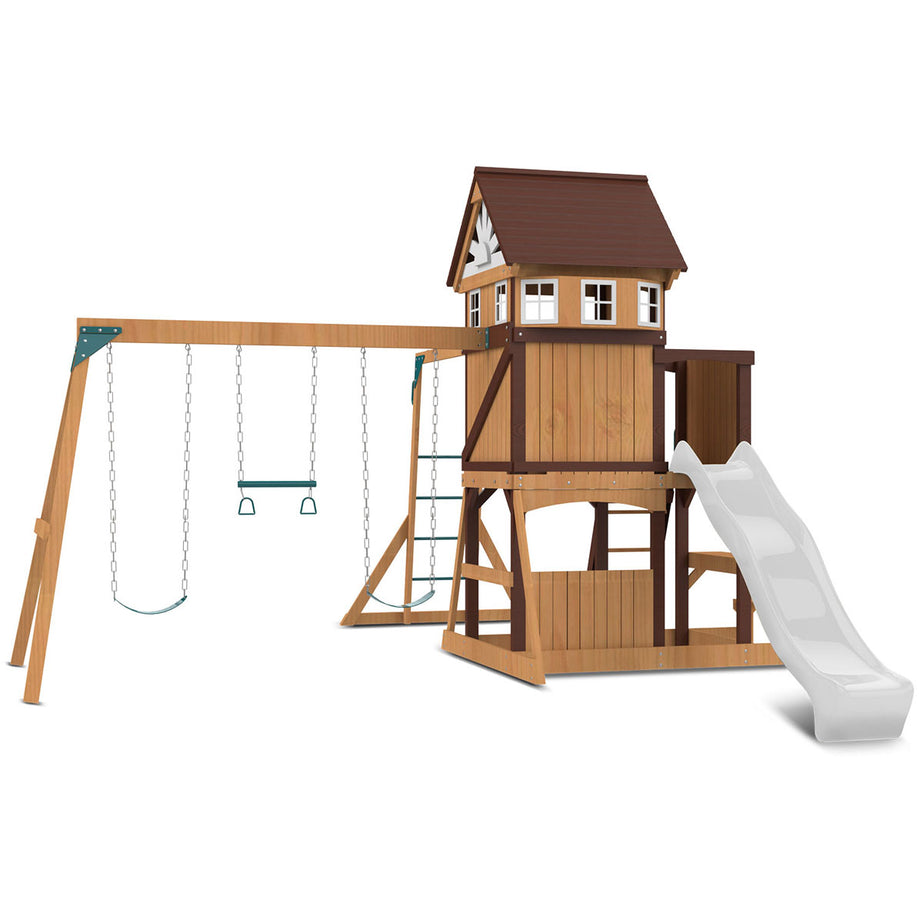 Meer Brook Swing Set, Monkey Bars & Play Centre with 2.2m Slide (White)