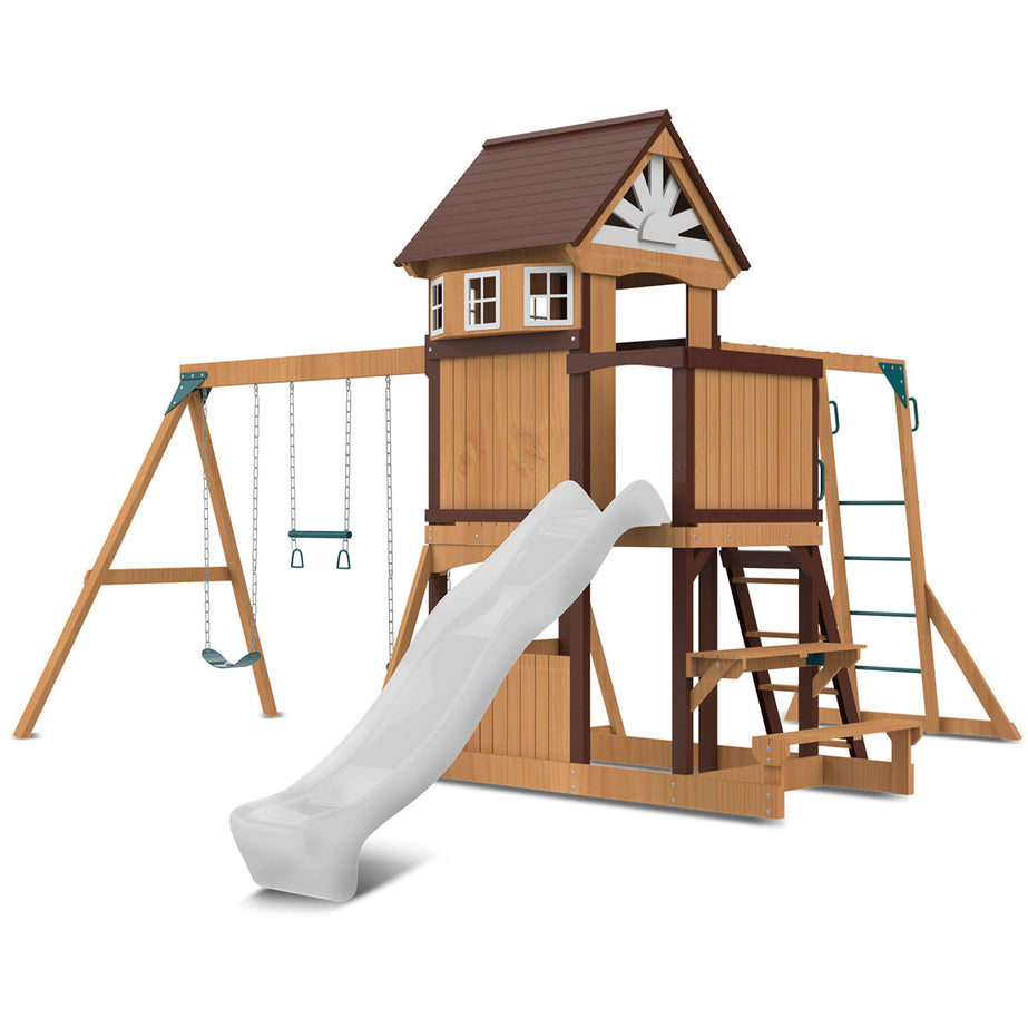 Meer Brook Swing Set, Monkey Bars & Play Centre with 2.2m Slide (White)