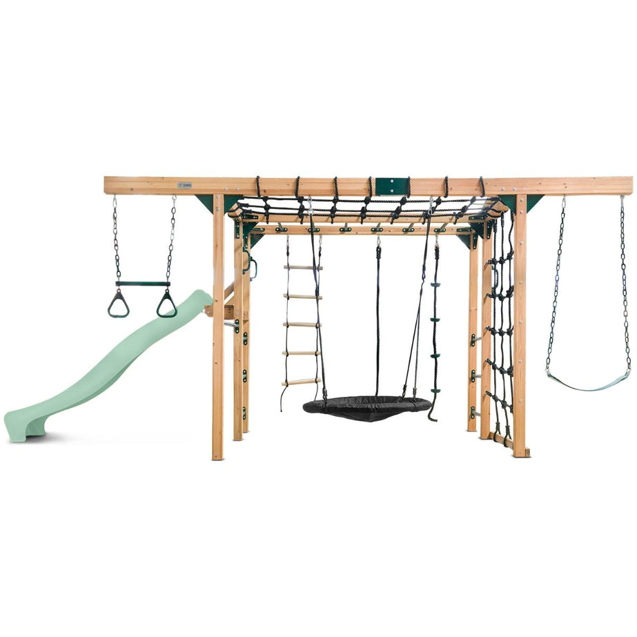 Orangutan Monkey Bars Jungle Gym Climbing Frame with 2.2m Slide (Pastel Green)