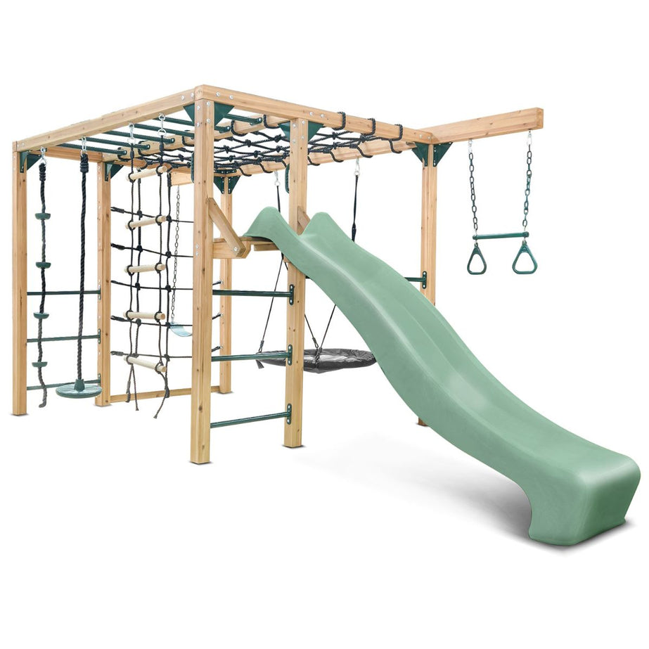 Orangutan Monkey Bars Jungle Gym Climbing Frame with 2.2m Slide (Pastel Green)