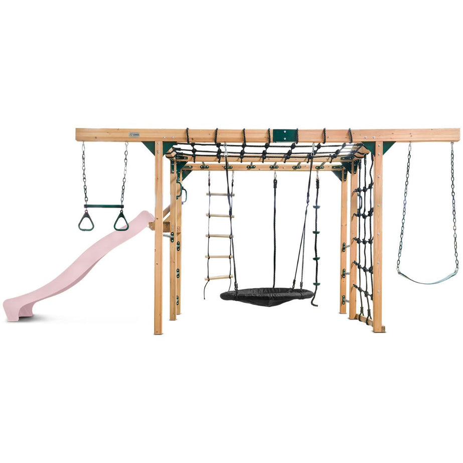 Orangutan Monkey Bars Jungle Gym Climbing Frame with 2.2m Slide (Pastel Pink)