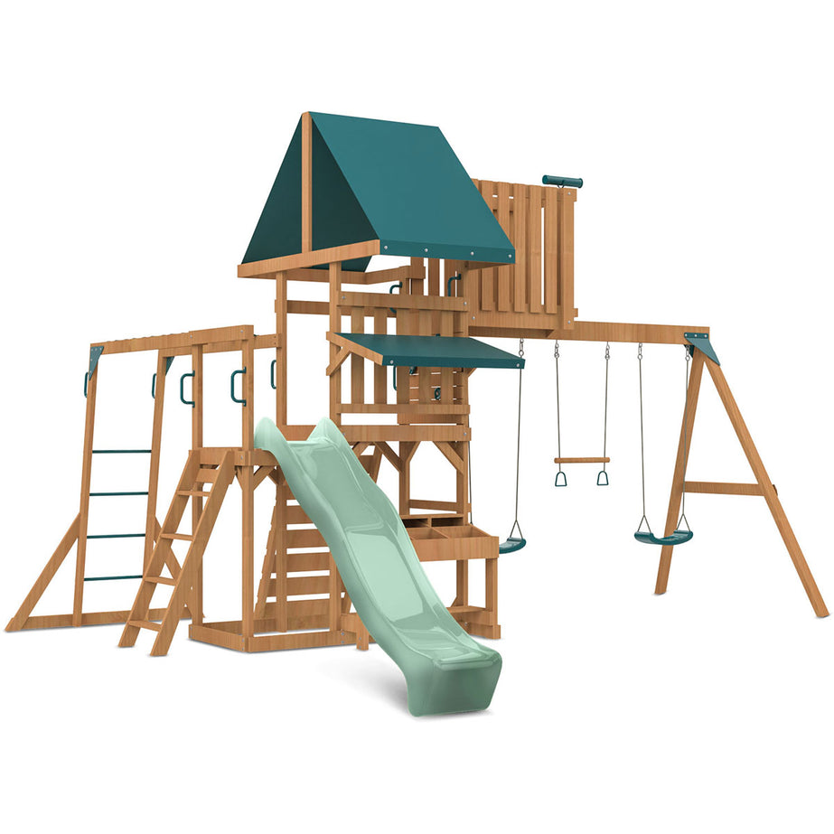 Walton Swing Set, Monkey Bars & Play Centre with 2.2m Slide (Pastel Green)
