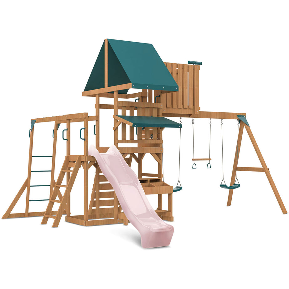 Walton Swing Set, Monkey Bars & Play Centre with 2.2m Slide (Pastel Pink)