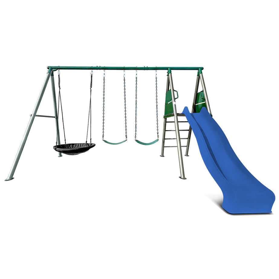 Europa Commercial Grade Steel Swing Set with Climb & 2.2m Slide (Blue)