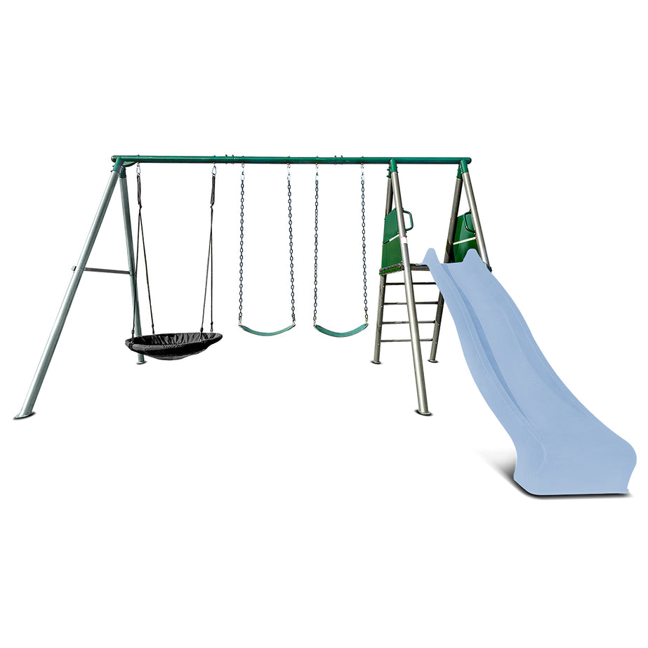Europa Commercial Grade Steel Swing Set with Climb & 2.2m Slide (Pastel Blue)
